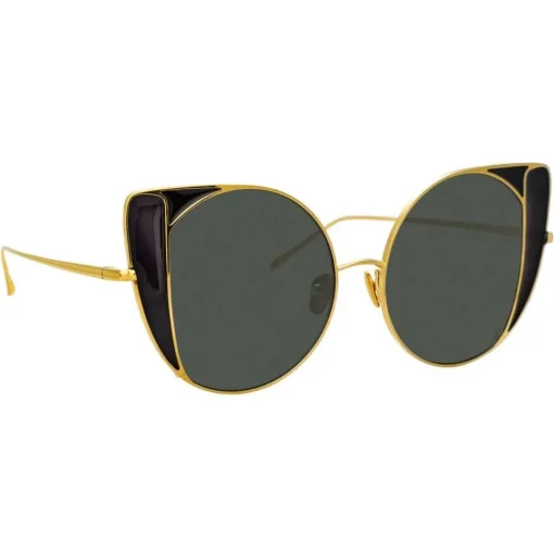 Linda Farrow Sunglasses & Eyewear-- 854 C1 Cat Eye Sunglasses - Yellow Gold and Black - Eyewear - Avvenice