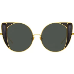 Linda Farrow Sunglasses & Eyewear-- 854 C1 Cat Eye Sunglasses - Yellow Gold and Black - Eyewear - Avvenice
