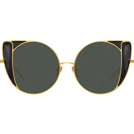 Linda Farrow Sunglasses & Eyewear-- 854 C1 Cat Eye Sunglasses - Yellow Gold and Black - Eyewear - Avvenice