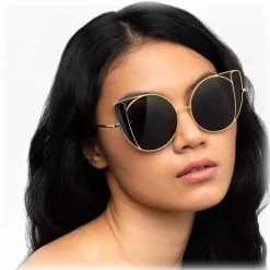 Linda Farrow Sunglasses & Eyewear-- 854 C1 Cat Eye Sunglasses - Yellow Gold and Black - Eyewear - Avvenice