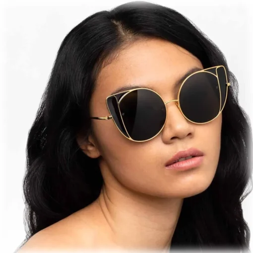 Linda Farrow Sunglasses & Eyewear-- 854 C1 Cat Eye Sunglasses - Yellow Gold and Black - Eyewear - Avvenice