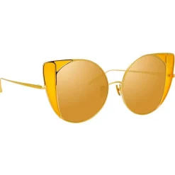 Linda Farrow Sunglasses & Eyewear-- 854 C4 Cat Eye Sunglasses - Yellow Gold - Eyewear - Avvenice
