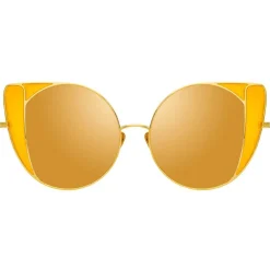 Linda Farrow Sunglasses & Eyewear-- 854 C4 Cat Eye Sunglasses - Yellow Gold - Eyewear - Avvenice
