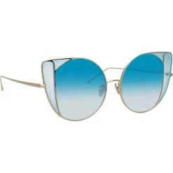 Linda Farrow Sunglasses & Eyewear-- 854 C7 Cat Eye Sunglasses - Light Gold and Blue - Eyewear - Avvenice