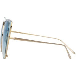 Linda Farrow Sunglasses & Eyewear-- 854 C7 Cat Eye Sunglasses - Light Gold and Blue - Eyewear - Avvenice