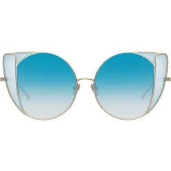 Linda Farrow Sunglasses & Eyewear-- 854 C7 Cat Eye Sunglasses - Light Gold and Blue - Eyewear - Avvenice