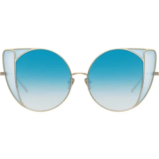 Linda Farrow Sunglasses & Eyewear-- 854 C7 Cat Eye Sunglasses - Light Gold and Blue - Eyewear - Avvenice