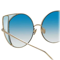 Linda Farrow Sunglasses & Eyewear-- 854 C7 Cat Eye Sunglasses - Light Gold and Blue - Eyewear - Avvenice