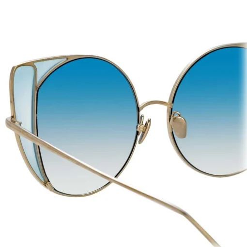 Linda Farrow Sunglasses & Eyewear-- 854 C7 Cat Eye Sunglasses - Light Gold and Blue - Eyewear - Avvenice