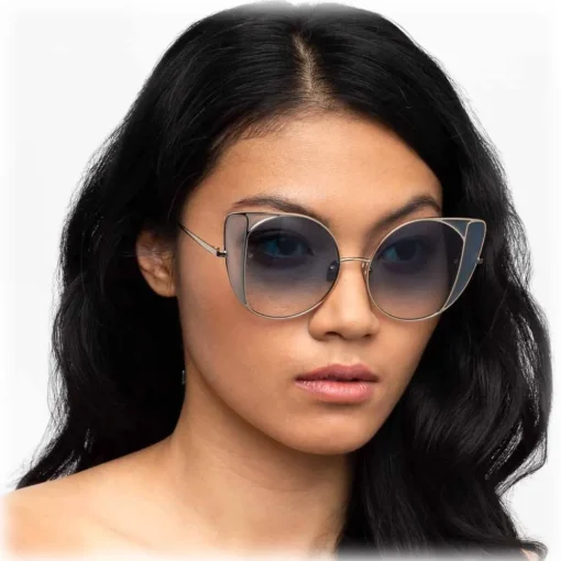 Linda Farrow Sunglasses & Eyewear-- 854 C7 Cat Eye Sunglasses - Light Gold and Blue - Eyewear - Avvenice