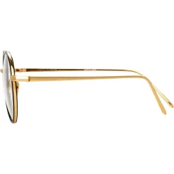Linda Farrow Sunglasses & Eyewear-- 718 C1 Oval Optical Frames - Yellow Gold and Black - Eyewear - Avvenice