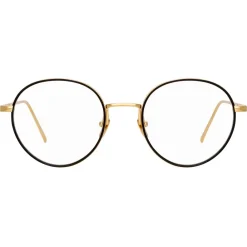 Linda Farrow Sunglasses & Eyewear-- 718 C1 Oval Optical Frames - Yellow Gold and Black - Eyewear - Avvenice
