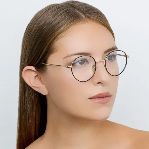 Linda Farrow Sunglasses & Eyewear-- 718 C1 Oval Optical Frames - Yellow Gold and Black - Eyewear - Avvenice