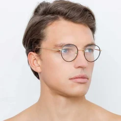 Linda Farrow Sunglasses & Eyewear-- 718 C1 Oval Optical Frames - Yellow Gold and Black - Eyewear - Avvenice