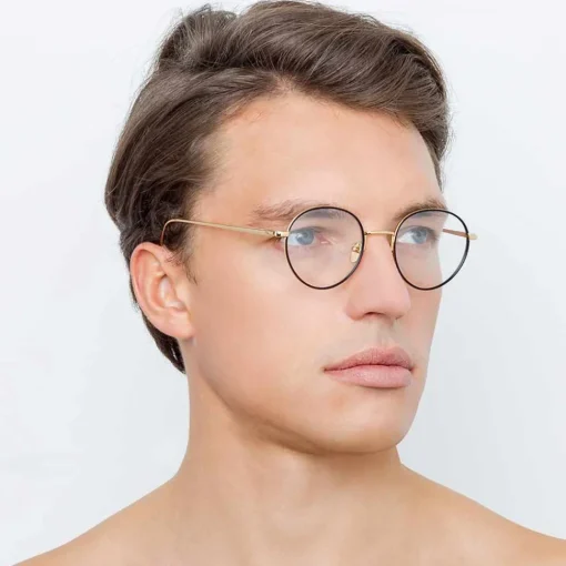 Linda Farrow Sunglasses & Eyewear-- 718 C1 Oval Optical Frames - Yellow Gold and Black - Eyewear - Avvenice