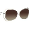 Linda Farrow Sunglasses & Eyewear-- 695 C5 Oversized Sunglasses - White Gold - Eyewear - Avvenice