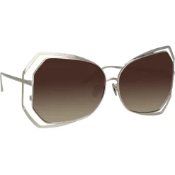 Linda Farrow Sunglasses & Eyewear-- 695 C5 Oversized Sunglasses - White Gold - Eyewear - Avvenice