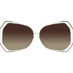 Linda Farrow Sunglasses & Eyewear-- 695 C5 Oversized Sunglasses - White Gold - Eyewear - Avvenice