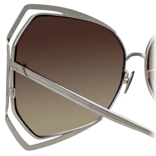 Linda Farrow Sunglasses & Eyewear-- 695 C5 Oversized Sunglasses - White Gold - Eyewear - Avvenice