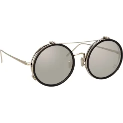 Linda Farrow Sunglasses & Eyewear-- 741 C4 Round Sunglasses - Black & Titanium - Eyewear - Avvenice