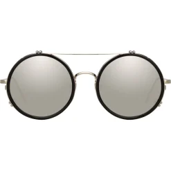 Linda Farrow Sunglasses & Eyewear-- 741 C4 Round Sunglasses - Black & Titanium - Eyewear - Avvenice