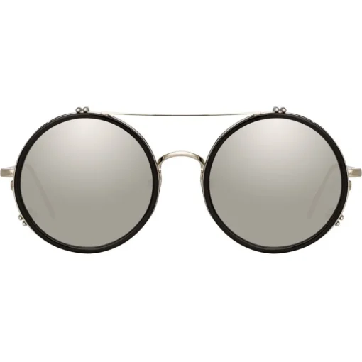 Linda Farrow Sunglasses & Eyewear-- 741 C4 Round Sunglasses - Black & Titanium - Eyewear - Avvenice
