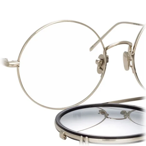 Linda Farrow Sunglasses & Eyewear-- 741 C4 Round Sunglasses - Black & Titanium - Eyewear - Avvenice