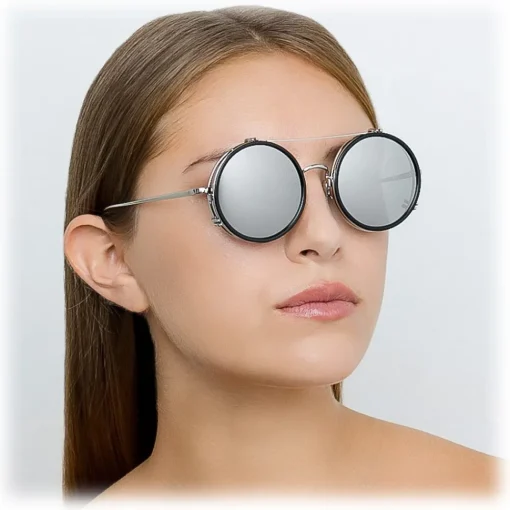 Linda Farrow Sunglasses & Eyewear-- 741 C4 Round Sunglasses - Black & Titanium - Eyewear - Avvenice