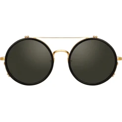 Linda Farrow Sunglasses & Eyewear-- 741 C1 Round Sunglasses - Black & Gold - Eyewear - Avvenice