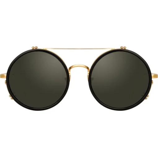 Linda Farrow Sunglasses & Eyewear-- 741 C1 Round Sunglasses - Black & Gold - Eyewear - Avvenice