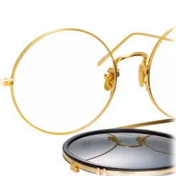 Linda Farrow Sunglasses & Eyewear-- 741 C1 Round Sunglasses - Black & Gold - Eyewear - Avvenice