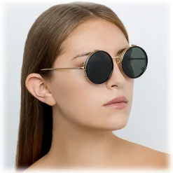 Linda Farrow Sunglasses & Eyewear-- 741 C1 Round Sunglasses - Black & Gold - Eyewear - Avvenice