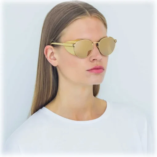 Linda Farrow Sunglasses & Eyewear-- 300 C8 Round Sunglasses - Yellow Gold - Eyewear - Avvenice