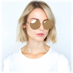 Linda Farrow Sunglasses & Eyewear-- 565 C1 Round Sunglasses - Gold - Eyewear - Avvenice