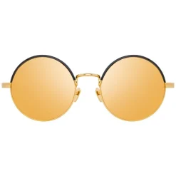 Linda Farrow Sunglasses & Eyewear-- 583 C5 Round Sunglasses - Gold - Eyewear - Avvenice