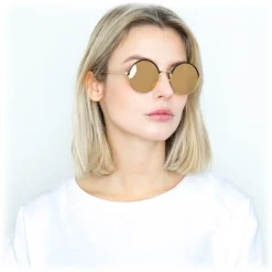 Linda Farrow Sunglasses & Eyewear-- 583 C5 Round Sunglasses - Gold - Eyewear - Avvenice