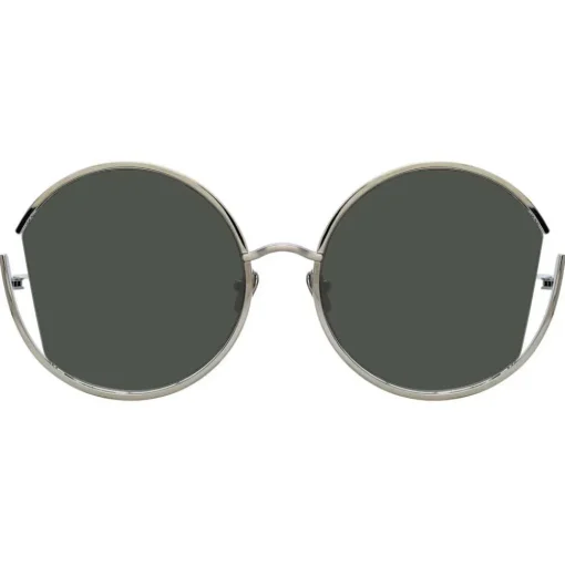 Linda Farrow Sunglasses & Eyewear-- 851 C5 Round Sunglasses - White Gold - Eyewear - Avvenice