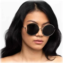 Linda Farrow Sunglasses & Eyewear-- 851 C5 Round Sunglasses - White Gold - Eyewear - Avvenice