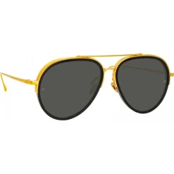 Linda Farrow Sunglasses-- Abel Aviator Sunglasses in Black Yellow Gold - LFL1118C1SUN - Eyewear - Avvenice