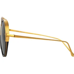 Linda Farrow Sunglasses-- Abel Aviator Sunglasses in Black Yellow Gold - LFL1118C1SUN - Eyewear - Avvenice