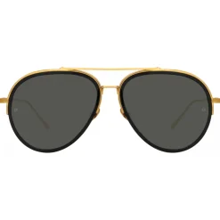 Linda Farrow Sunglasses-- Abel Aviator Sunglasses in Black Yellow Gold - LFL1118C1SUN - Eyewear - Avvenice