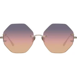 Linda Farrow Sunglasses-- Arua Hexagon Sunglasses in Light Gold - LFL1267C1SUN - Eyewear - Avvenice