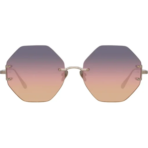 Linda Farrow Sunglasses-- Arua Hexagon Sunglasses in Light Gold - LFL1267C1SUN - Eyewear - Avvenice