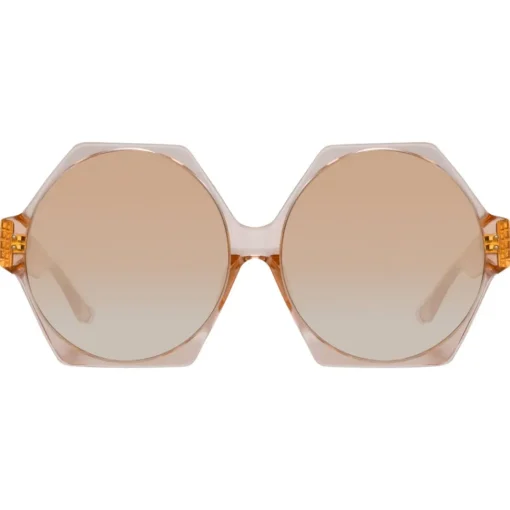 Linda Farrow Sunglasses-- Bora Hexagon Sunglasses in Peach - LFL1260C3SUN - Eyewear - Avvenice