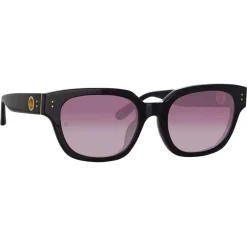 Linda Farrow Sunglasses-- Deni D-Frame Sunglasses in Black Plum - LFL1243C3SUN - Eyewear - Avvenice