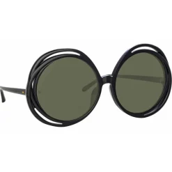 Linda Farrow Sunglasses-- Ellen Round Sunglasses in Black - LFL1172C1SUN - Eyewear - Avvenice