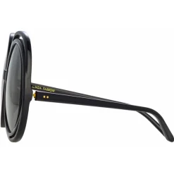 Linda Farrow Sunglasses-- Ellen Round Sunglasses in Black - LFL1172C1SUN - Eyewear - Avvenice