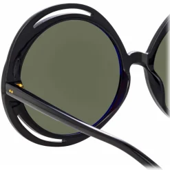 Linda Farrow Sunglasses-- Ellen Round Sunglasses in Black - LFL1172C1SUN - Eyewear - Avvenice