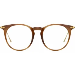 Linda Farrow Sunglasses-- Ellis Oval Optical Glasses in Horn - Eyewear - Avvenice