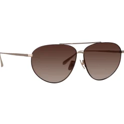 Linda Farrow Sunglasses-- Gabriel Oversized Sunglasses in Light Gold - LFL1391C2SUN - Eyewear - Avvenice